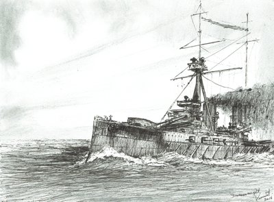 HMS Dretnot denizde, 2017, (Kağıt üzerine mürekkep) by Vincent Alexander Booth