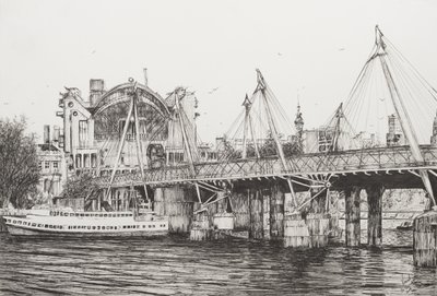 Hungerford Bridge London, 2006, (Ink on Paper) by Vincent Alexander Booth