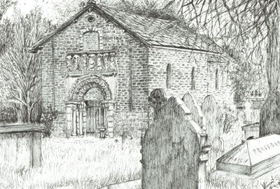 Old Church, Prestbury, 2009, (Kağıt üzerine mürekkep) by Vincent Alexander Booth