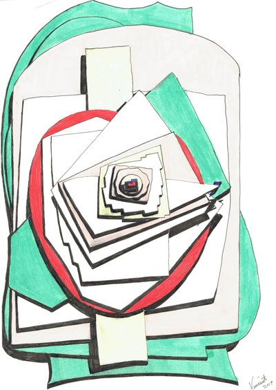 Üzeri, 2017, (Kağıt Üzerine Renkli Mürekkep) by Vincent Alexander Booth