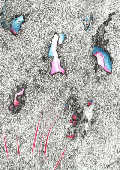 Paleheads, 2017, (kağıt üzerine mürekkep) by Vincent Alexander Booth