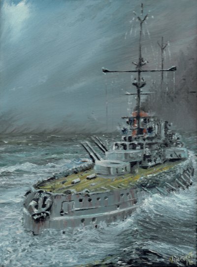 SMS Friedrich der Grosse, Jutland 1916, 2016, (tuval üzerine yağlı boya) by Vincent Alexander Booth