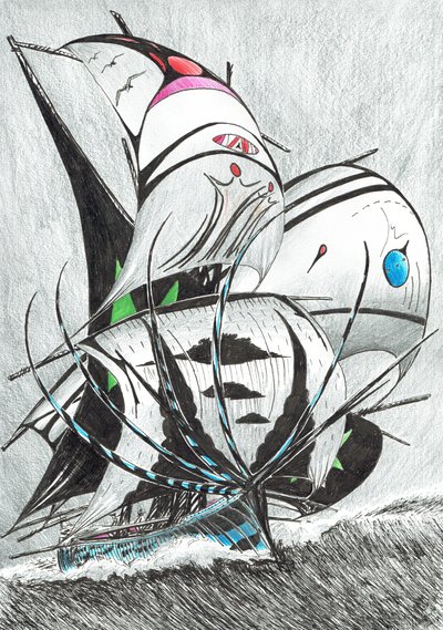 Storm Creators Andaman Denizi, 2017, (Kağıt Üzerine Mürekkep) by Vincent Alexander Booth