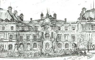 Jardin Luxembourg Paris, 2003, (Kağıt üzerine mürekkep) by Vincent Alexander Booth