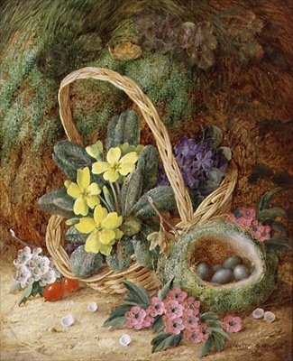 çuha çiçeği ve kuş yuvası ile natürmort (tuval üzerine yağlı boya) by Vincent Clare
