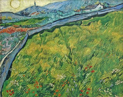 Yükselen güneşle çevrili buğday tarlası, 1889. by Vincent van Gogh