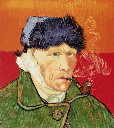 Sargılı kulaklı ve borulu Otoportre, 1889. by Vincent van Gogh