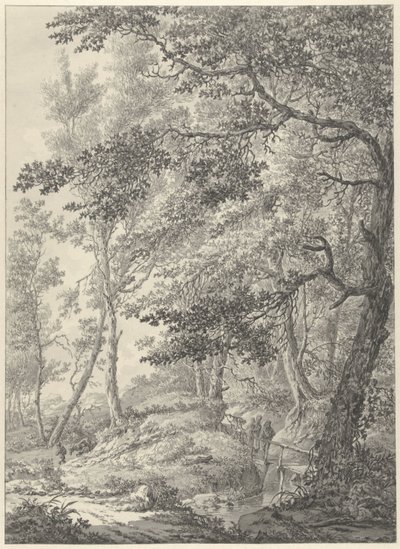 Ahşap bir köprü ve iki yürüteç ile orman manzarası by Vincent Jansz. van der Vinne