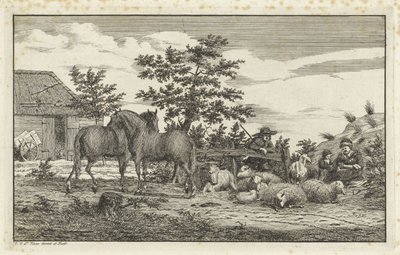 Oturan kadın ve koyun ve iki atlı çocuklar ile çoban by Vincent Jansz. van der Vinne