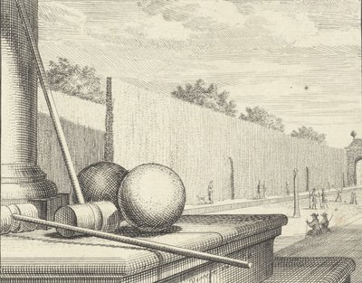 Arka planda kroket oyuncuları olan Kroket Nitelikleri, 1714. by Vincent Laurensz Vinne van der
