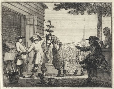 Zengin bir şekilde dekore edilmiş bir atın tüccarları by Vincent Laurensz. van der Vinne (II)