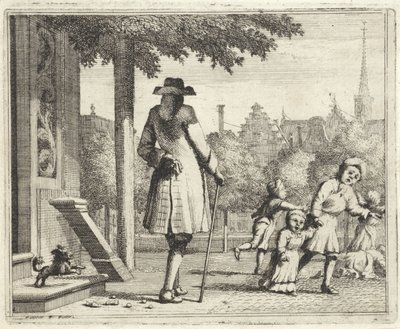 Sokakta bir adama köpek havlıyor by Vincent Laurensz. van der Vinne (II)