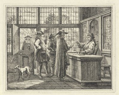 Altın ölçek ve müşterilerle iç mekan by Vincent Laurensz. van der Vinne (II)