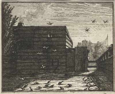 Bir kuş tuzağı, bir çitin arkasındaki adam by Vincent Laurensz. van der Vinne (II)