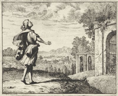 Gökyüzüne bakan bir manzaradaki adam by Vincent Laurensz. van der Vinne (II)