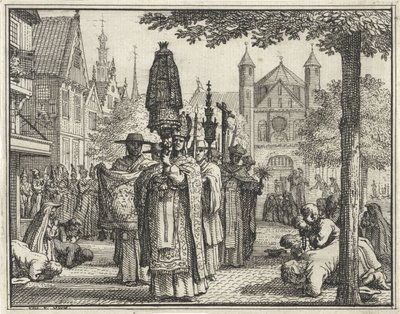 Bir cadde boyunca bir heykel ile alayı by Vincent Laurensz. van der Vinne (II)