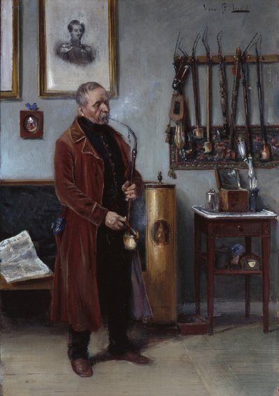 Bir iç mekanda merskum borusu olan adam (tuval üzerine yağlı boya) by Vincent Stoltenberg Lerche