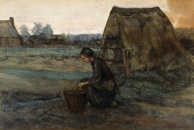 Kulübe Önünde Diz Çöken Köylü Kadın; Bir Kulübenin Önünde Diz Çöken Köylü Kadın, 1883 by Vincent van Gogh