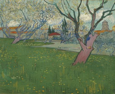 Arles manzaralı çiçekli meyve bahçesi. 1889 by Vincent van Gogh