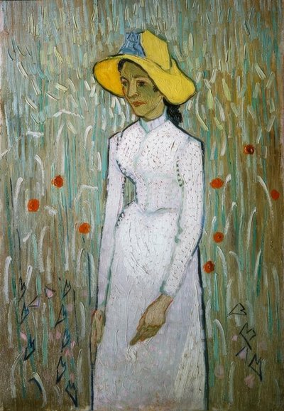 Bir buğday tarlasının önünde duran genç kız by Vincent van Gogh