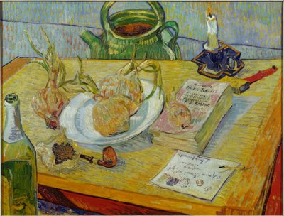 Çizim tahtası, boru, soğan ve mühür mumu ile natürmort by Vincent van Gogh