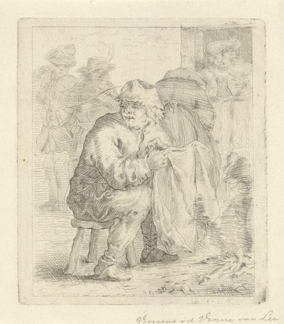 Adam bir ateşin yanında bir taburede by Vincent van der Vinne van Lee (signed by artist)