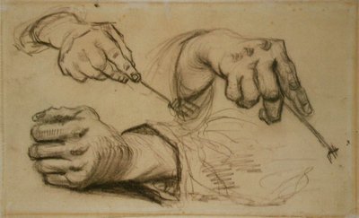 Çalışma, Üç El, İki Tutma Çatalı F 1161r JH 746 by Vincent van Gogh
