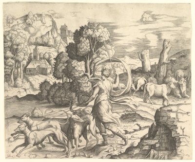 Bir Manzaradaki Avcı Diana, ca. 1530-42. by Vincenzo Caccianemici