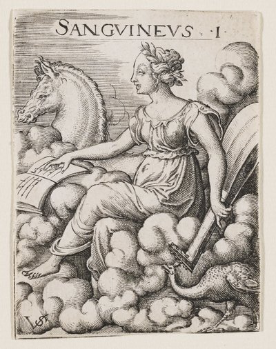 Sanguine Temperament, c.1530-62 (gravür) by Virgilius the elder Solis