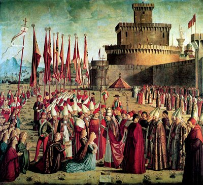 Hacıları Roma Surları Önünde Papa Cyriacus karşıladı Aziz Ursula Efsanesi, 1497 by Vittore Carpaccio