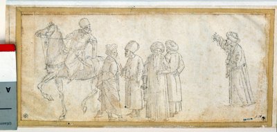 Türklerden biri at sırtında Kahverengi mürekkeple çizim ve Vittore Carpaccio (1450-1526) Dim. 0,11 x 0,28 m Paris. Louvre müzesi by Vittore Carpaccio