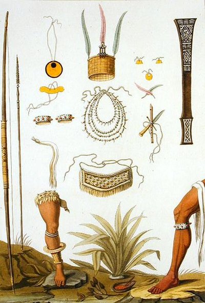 Kızılderililere ait nesneler (renkli gravür) by Vittorio Raineri