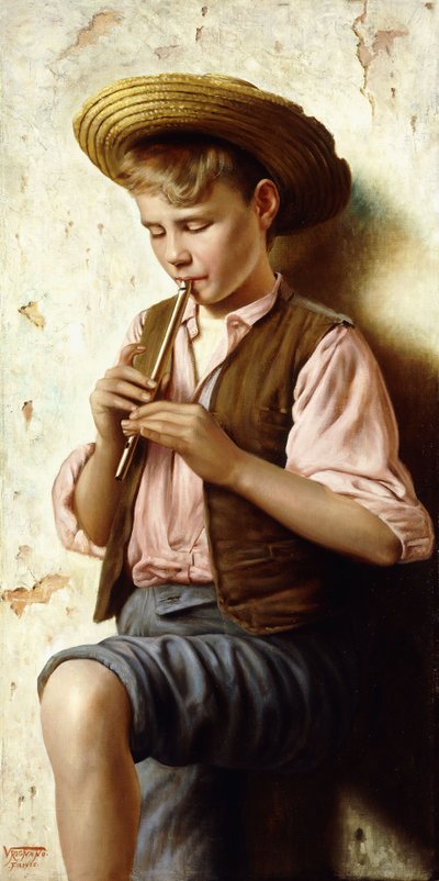 Flütlü genç bir çocuk by Vittorio Rignano