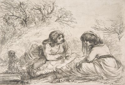 Bir Manzarada İki Kadın, 18.- 19. yüzyıl başı, 18.- 19. yüzyıl başı. by Vivant Denon