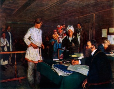 Ofiste, 19. yüzyılın sonu - 20. yüzyılın başı, 1965. by Vladimir Egorovic Makovsky