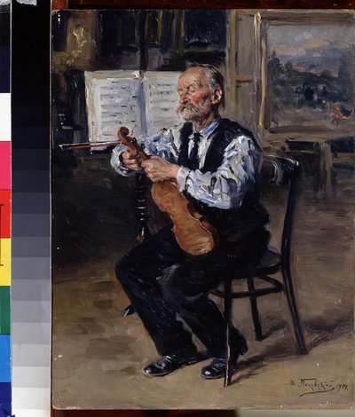 Luthier (Luthier). Usta bir keman akort eder. Vladimir Yegorovich Makovsky