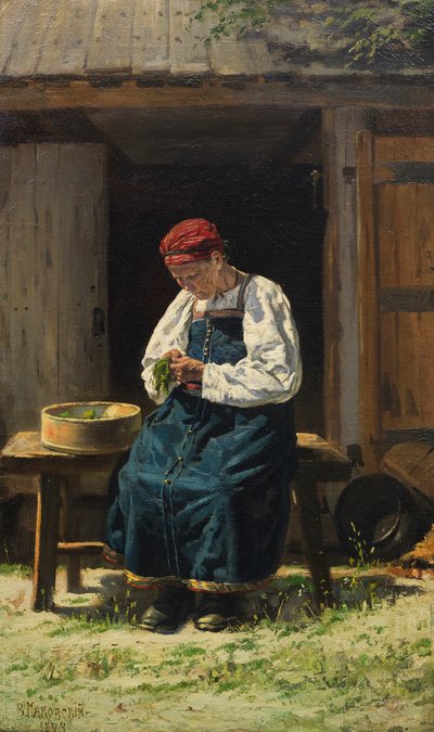 Çiftçinin karısı iş başında, 1874. by Vladimir Yegorovich Makovsky