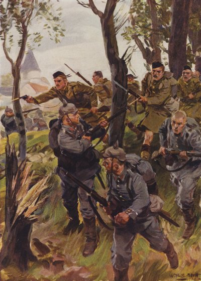 Seaforth Highlanders düşmanı bozguna uğratıyor (renkli taş) by W.R.S. (after) Stott
