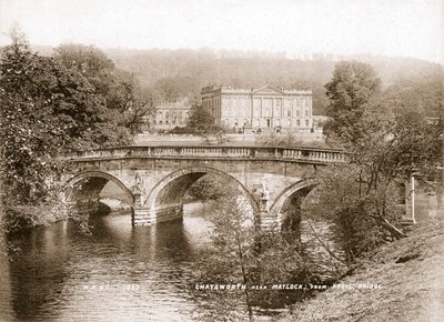 Chatsworth House ve Derwent Nehri üzerindeki köprü, Derbyshire, 1853 by WR and S