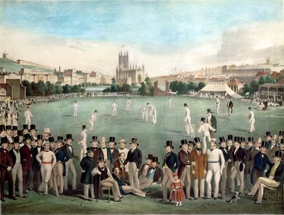 1840 yılında Sussex ve Kent arasında bir Kriket Maçı, S. Lipschitz tarafından yayınlandı, Londra, 1849 dolayları (renkli gravür) by W. and Basebe Charles (after) Drummond