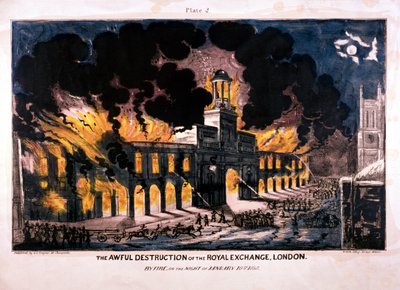 Royal Exchange 2. yangının Korkunç Yıkımı, Londra, 1838 by W Clerk