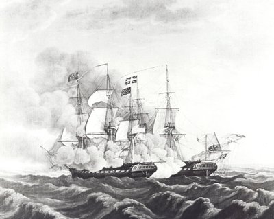 USS Anayasası ve HMS Guerriere (lito) by John Ward Dunsmore