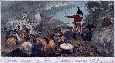 General Graham, Almanack Stationers tarafından yayınlanan J. Edwards tarafından kazınmış Barrosa Savaşı'nda Fransızları yenerken, 1812 by W. Hal Brooke