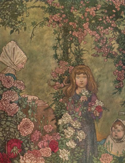 Köylü Karısı Pazarları Kulübesinin Kapısında Oturdu İlahi Kitabını Okurken, 1930 c. by William Heath Robinson