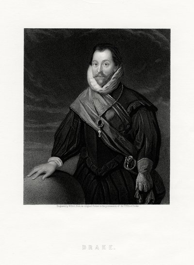 Sir Francis Drake, İngiliz korsan, denizci, deniz öncüsü, politikacı, 19. yüzyıl by W. Holl