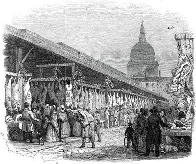 Newgate Pazarı, Noel Arifesinde, 1845. by W. J. Linton