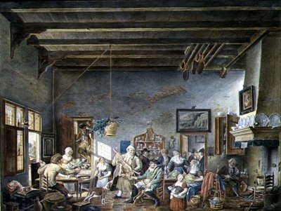 Bir Dutch Tavern Interior (Johannes Petrus van Horstock tarafından yapılan bir resimden sonra) (1745-1825) 1824 (kağıt üzerine suluboya) by W. Jansens