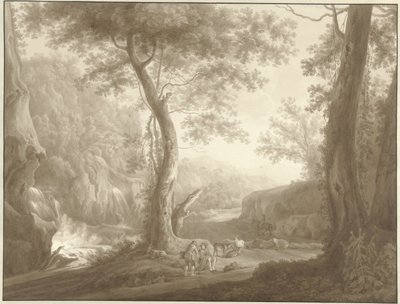 Keçi çobanı ve gezgin ile dağ manzarası by W. Regnu (possibly)