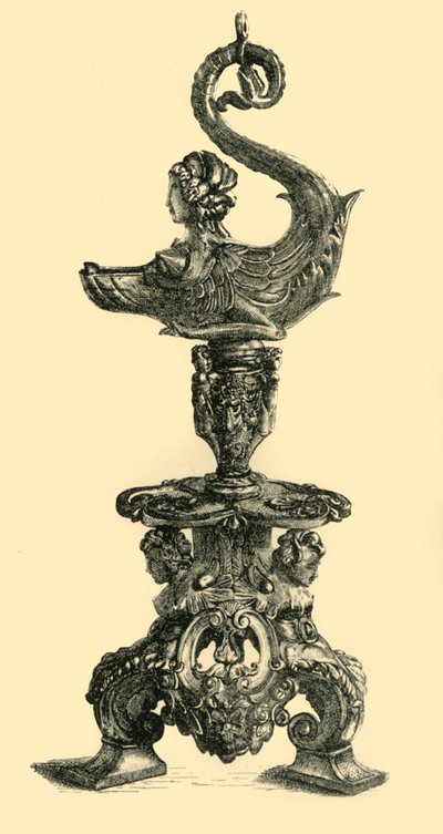 Sfenks benzeri Deniz Yaratığı şeklinde lamba, c1510-1530, 1881. by W. W. McCarty