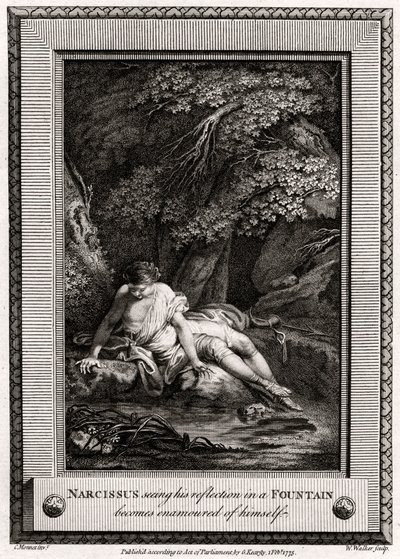 Bir Çeşmede kendi yansımasını gören Narcissus kendine aşık olur, 1775 by W. Walker